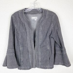 Live A Little Striped Ruffled Sleeve Crop Blazer With Hook Closure Size XL